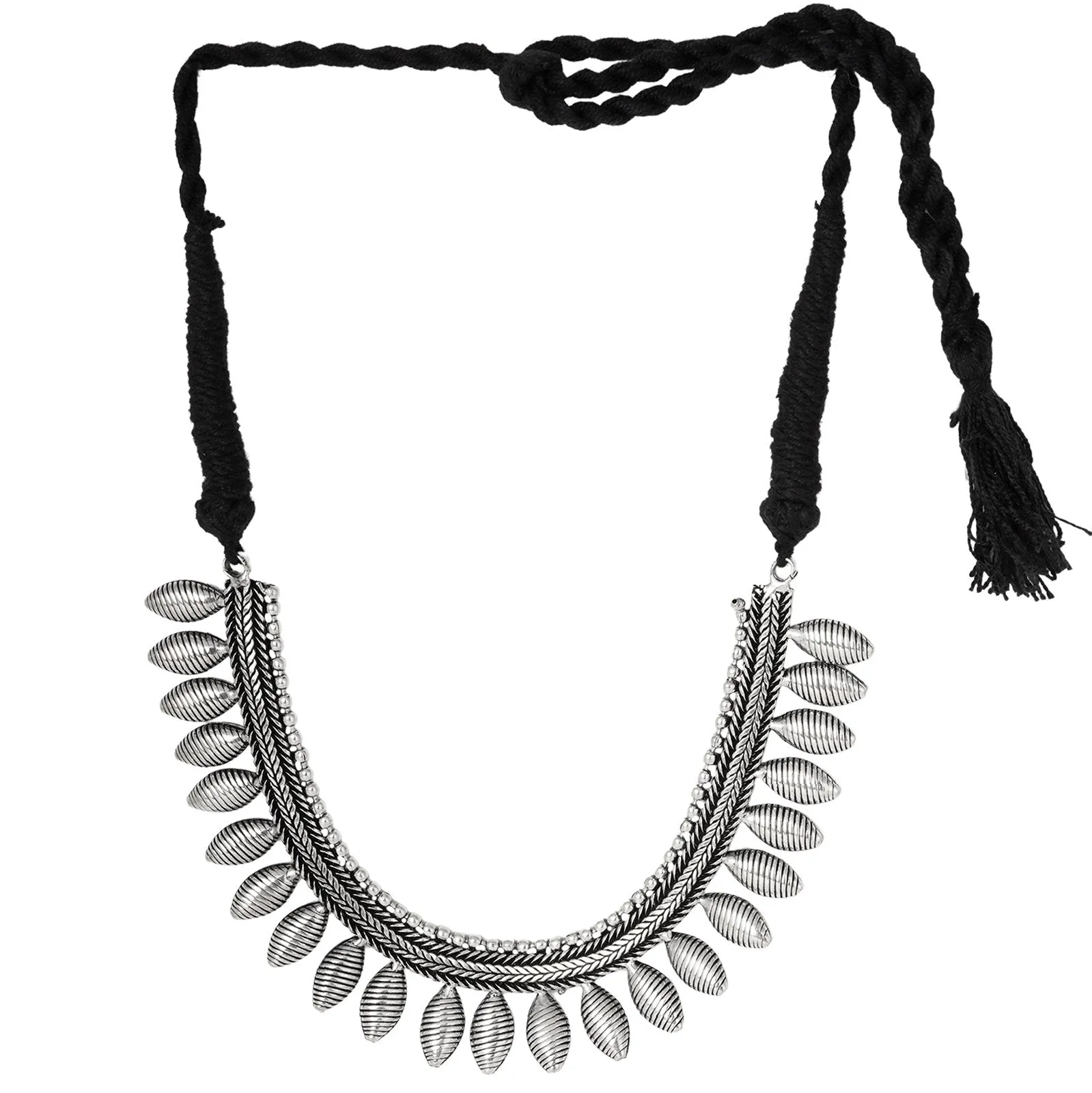 Teejh Mazba Leaf Silver Oxidised Choker Necklace Set