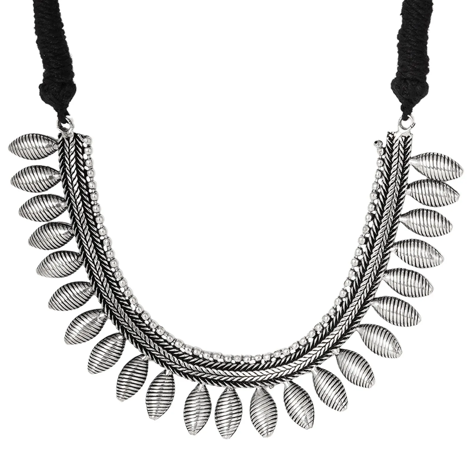 Teejh Mazba Leaf Silver Oxidised Choker Necklace Set