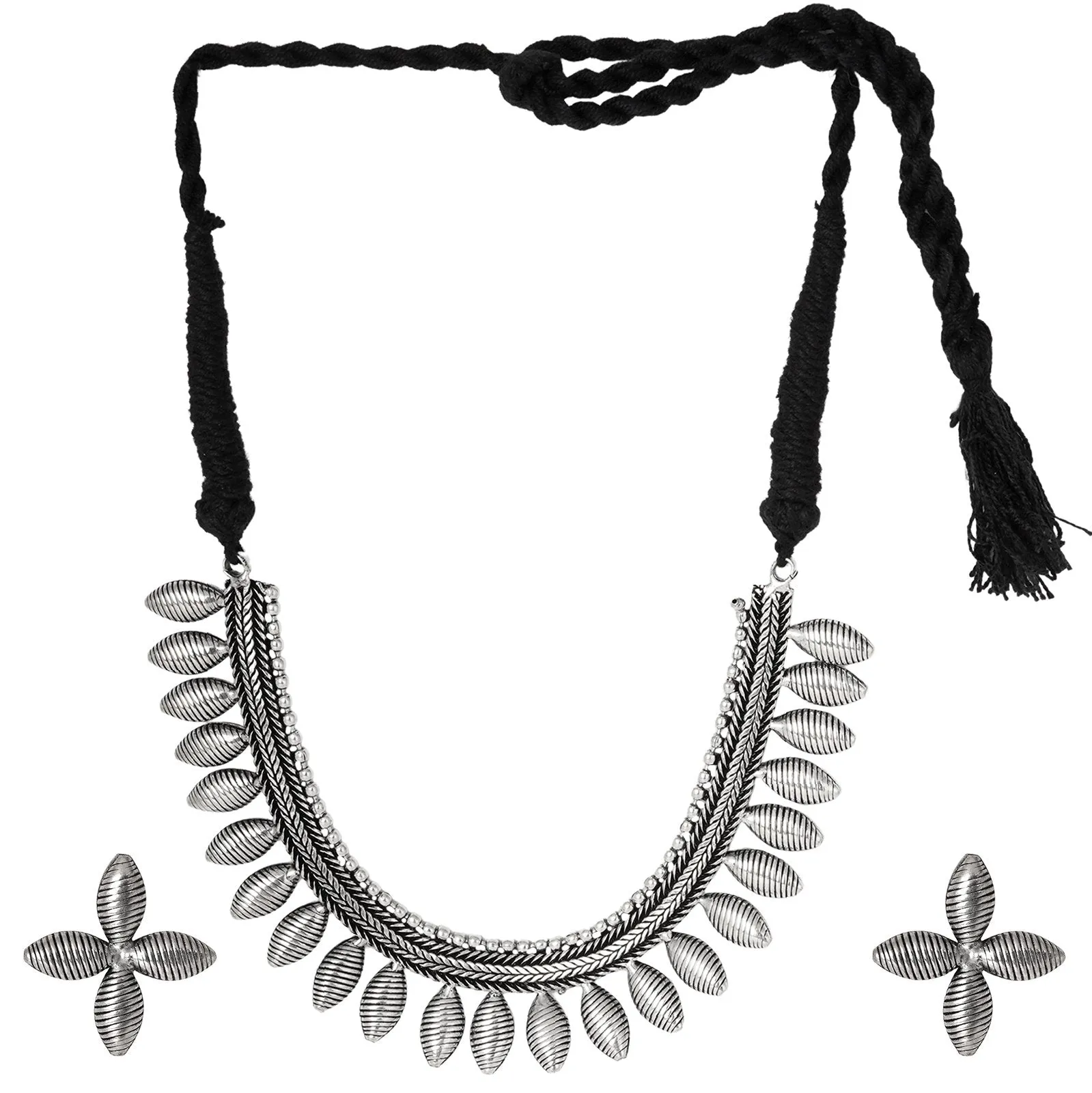 Teejh Mazba Leaf Silver Oxidised Choker Necklace Set