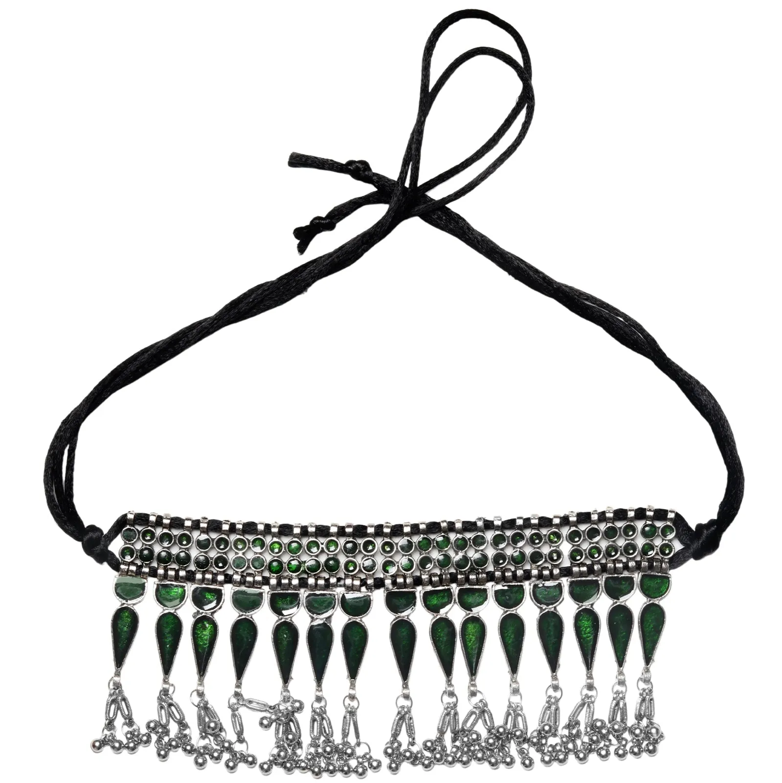 Teejh Rivaaz Green Silver Oxidised Jewelry Gift Set