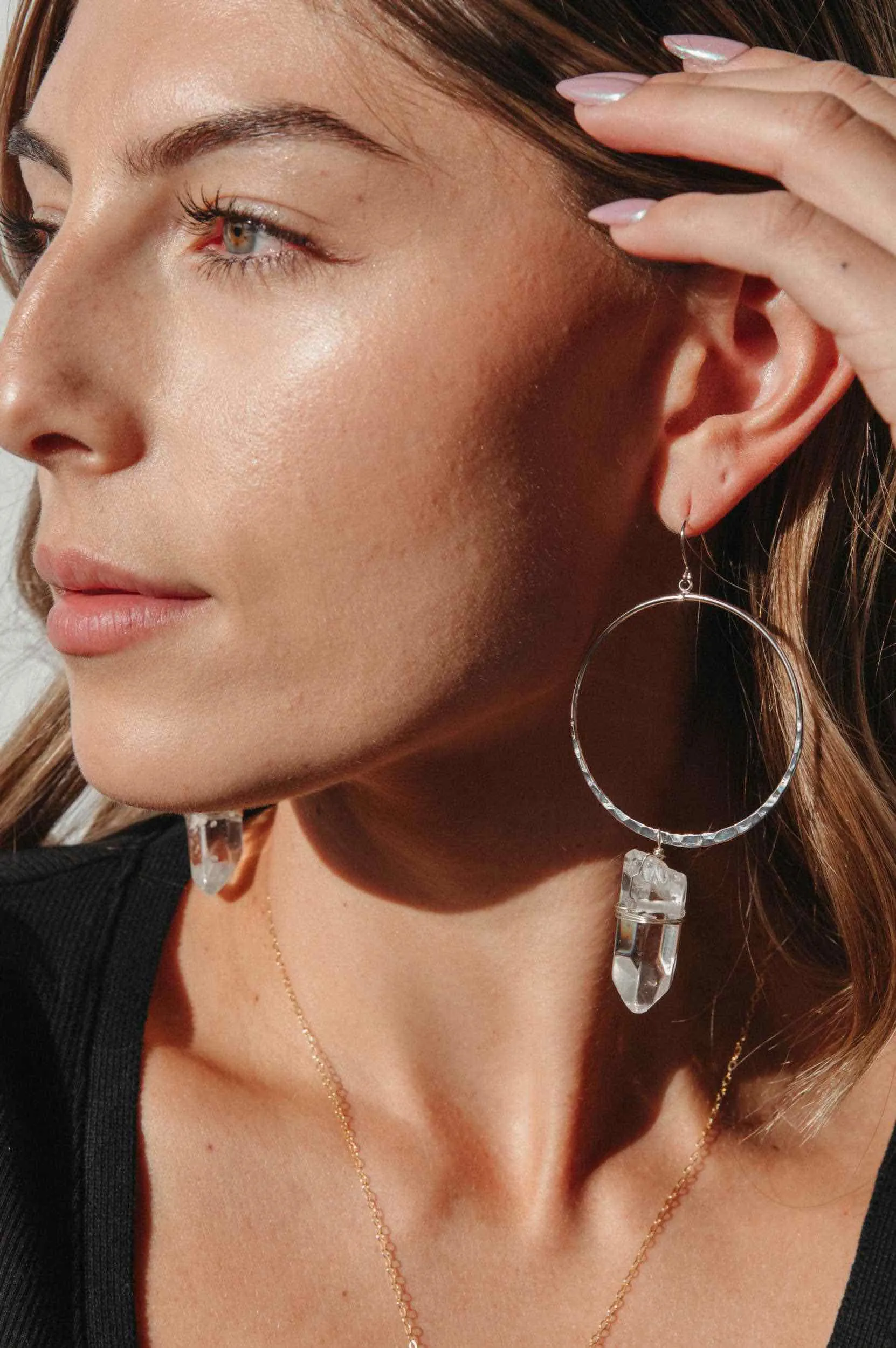 The Journey Quartz Silver Hoop Earrings