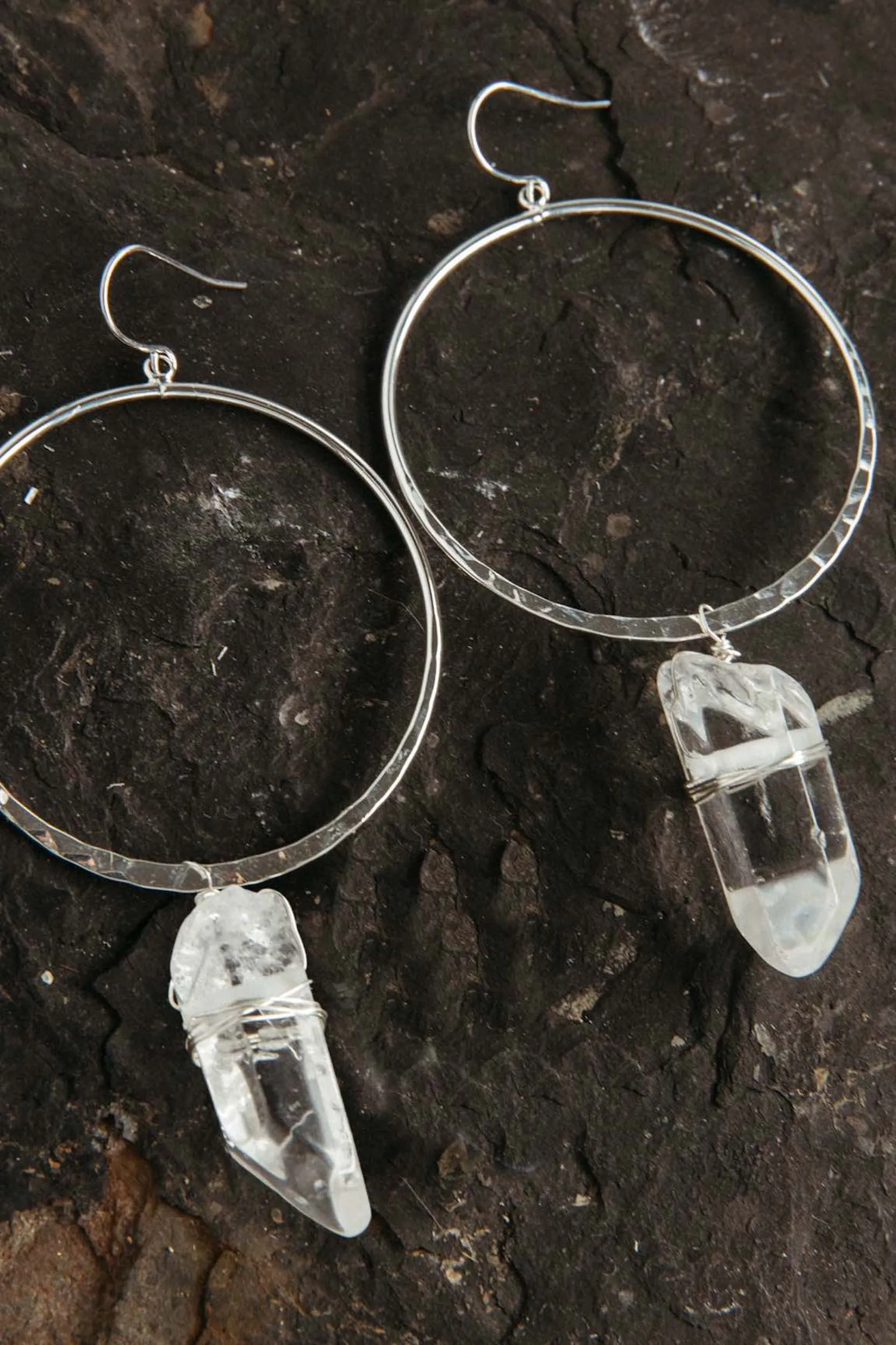 The Journey Quartz Silver Hoop Earrings