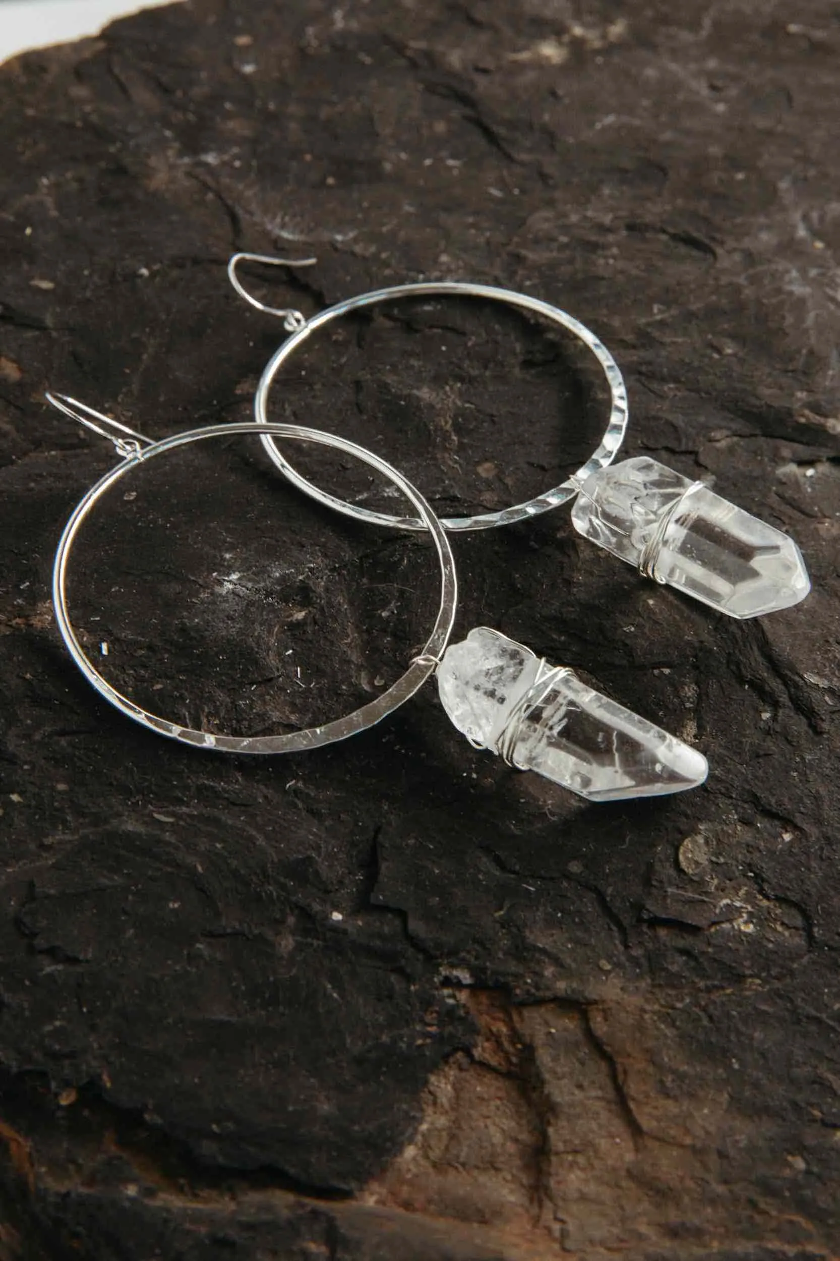 The Journey Quartz Silver Hoop Earrings