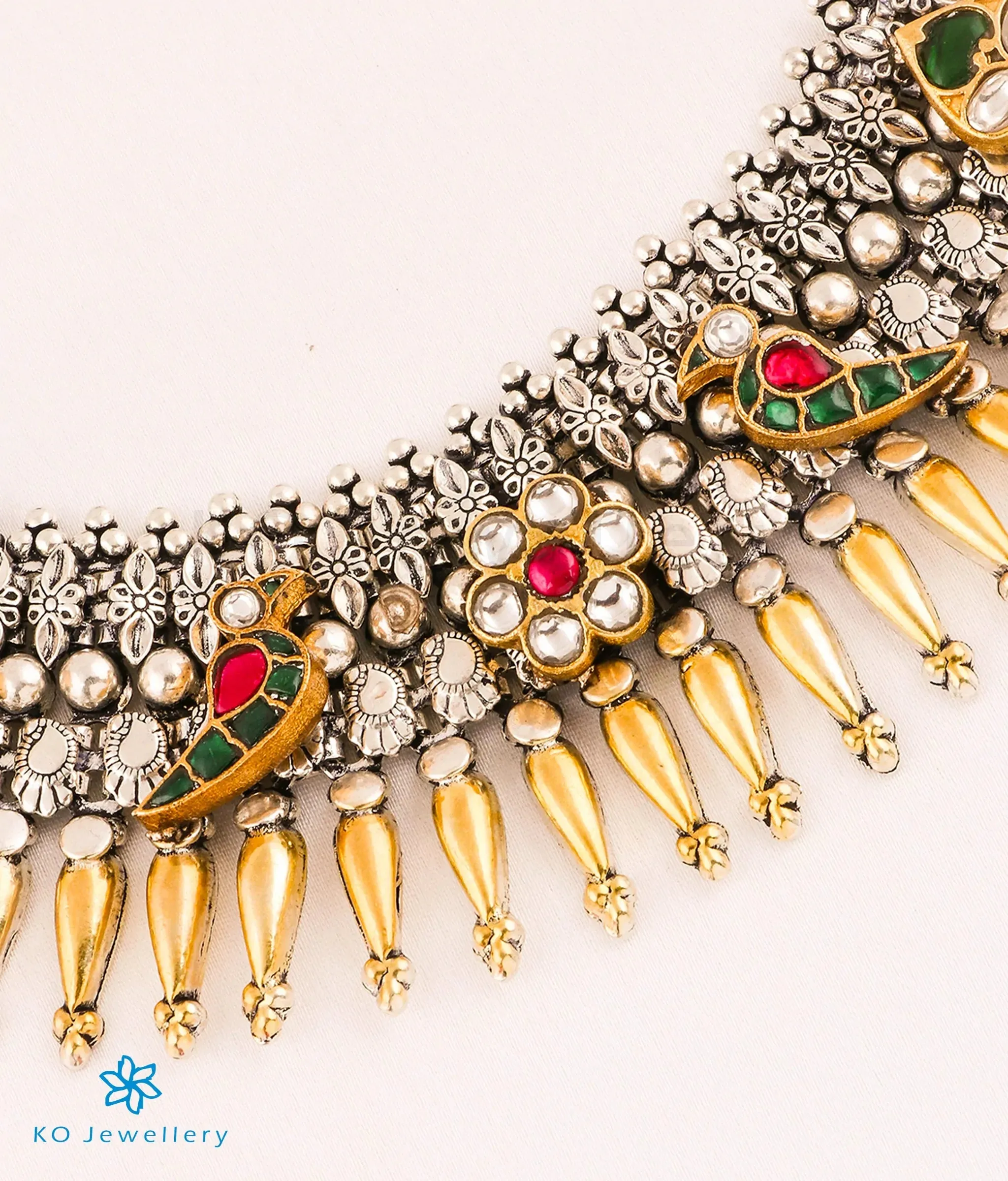 The Panchi Silver Kundan-Jadau Necklace (2 tone)