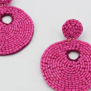 Treasure Jewels - Pink Beaded Drop Disc Earrings  - PREORDER