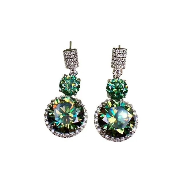 Trendy Green Emerald Earrings - 925 Sterling Silver