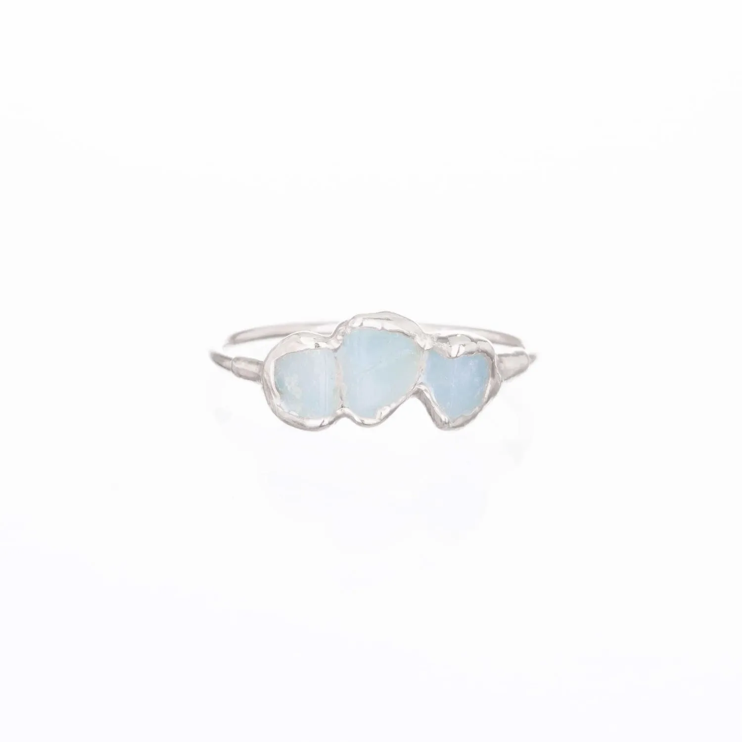 Triple Raw Aquamarine Ring in Sterling Silver, Smooth Stones