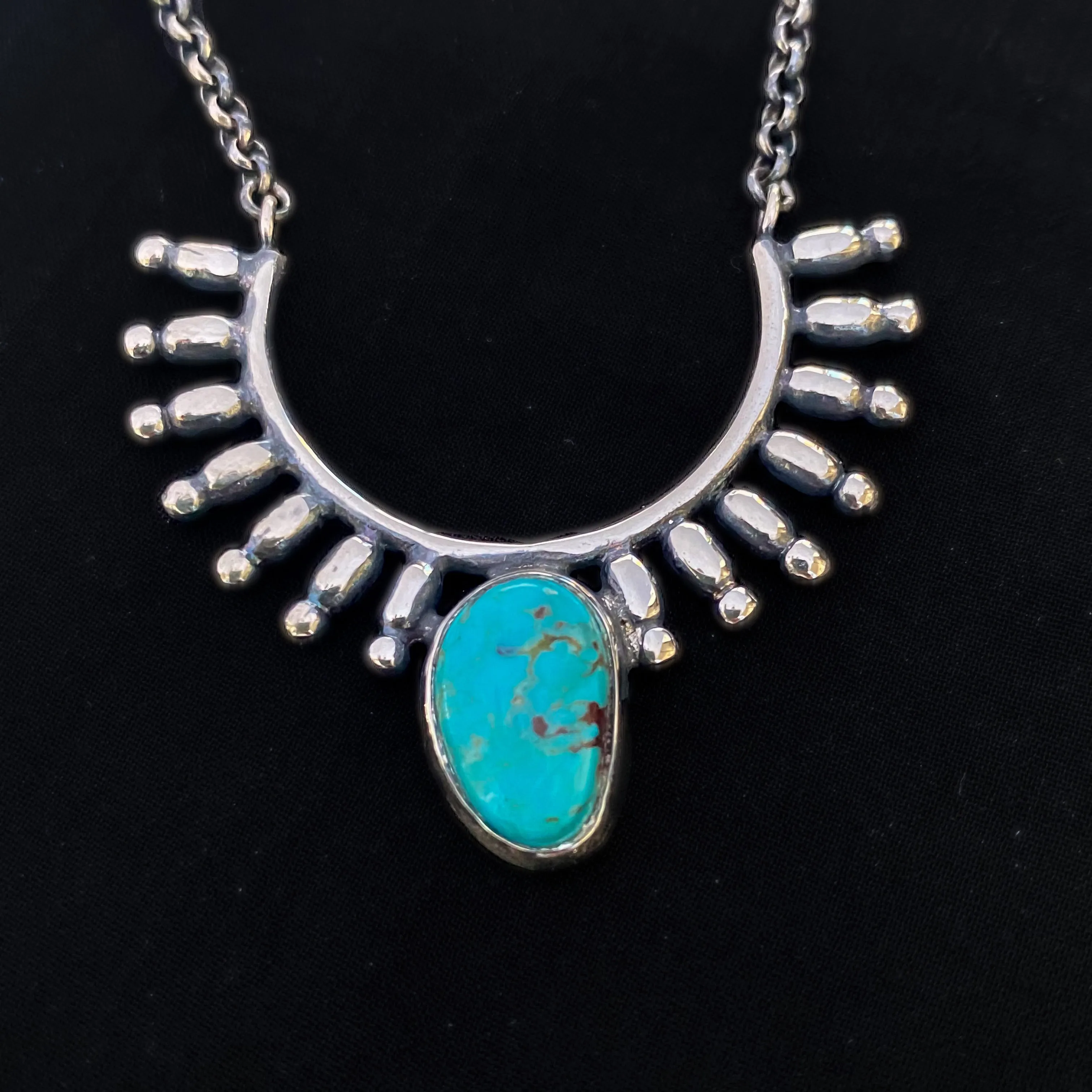 Turquoise Tribal Pendant Sterling Silver