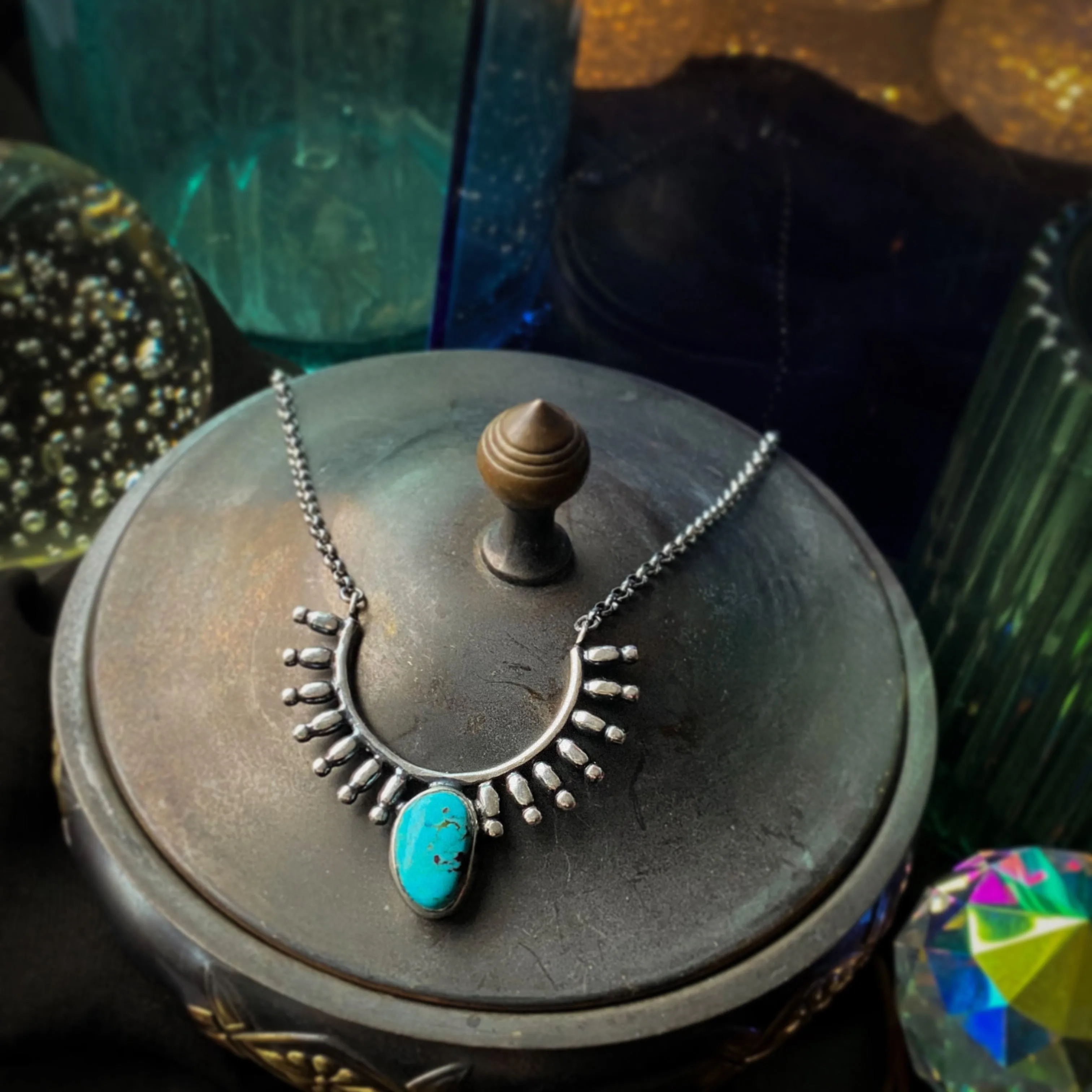 Turquoise Tribal Pendant Sterling Silver