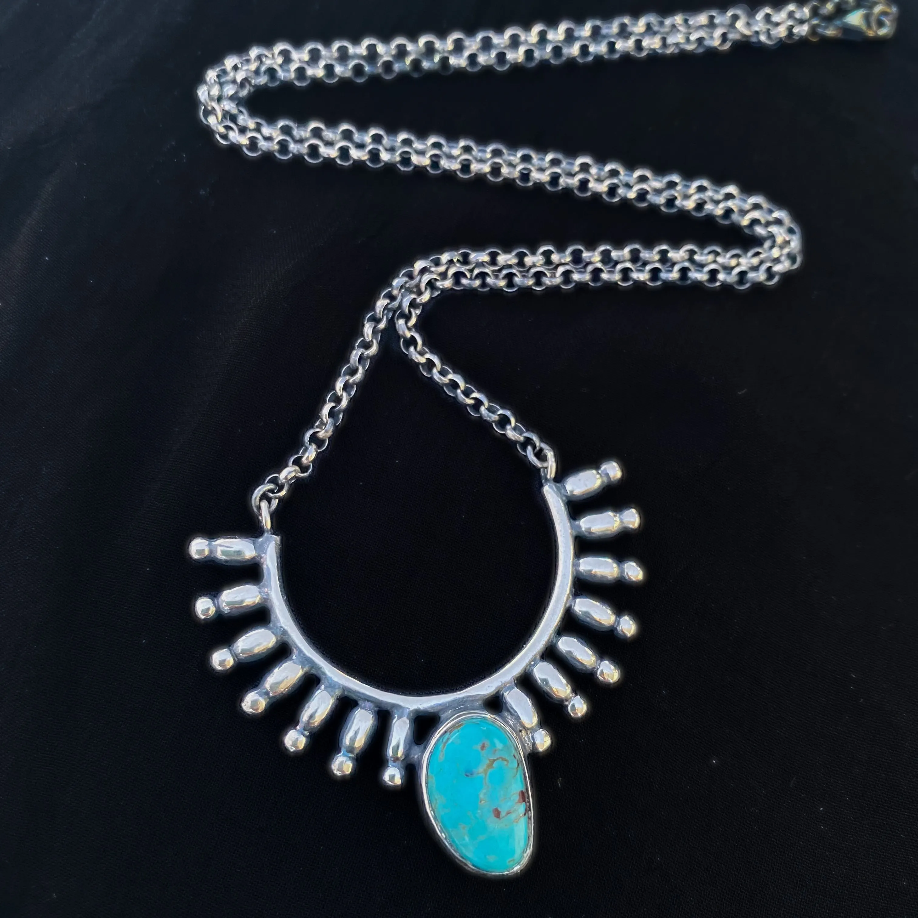 Turquoise Tribal Pendant Sterling Silver