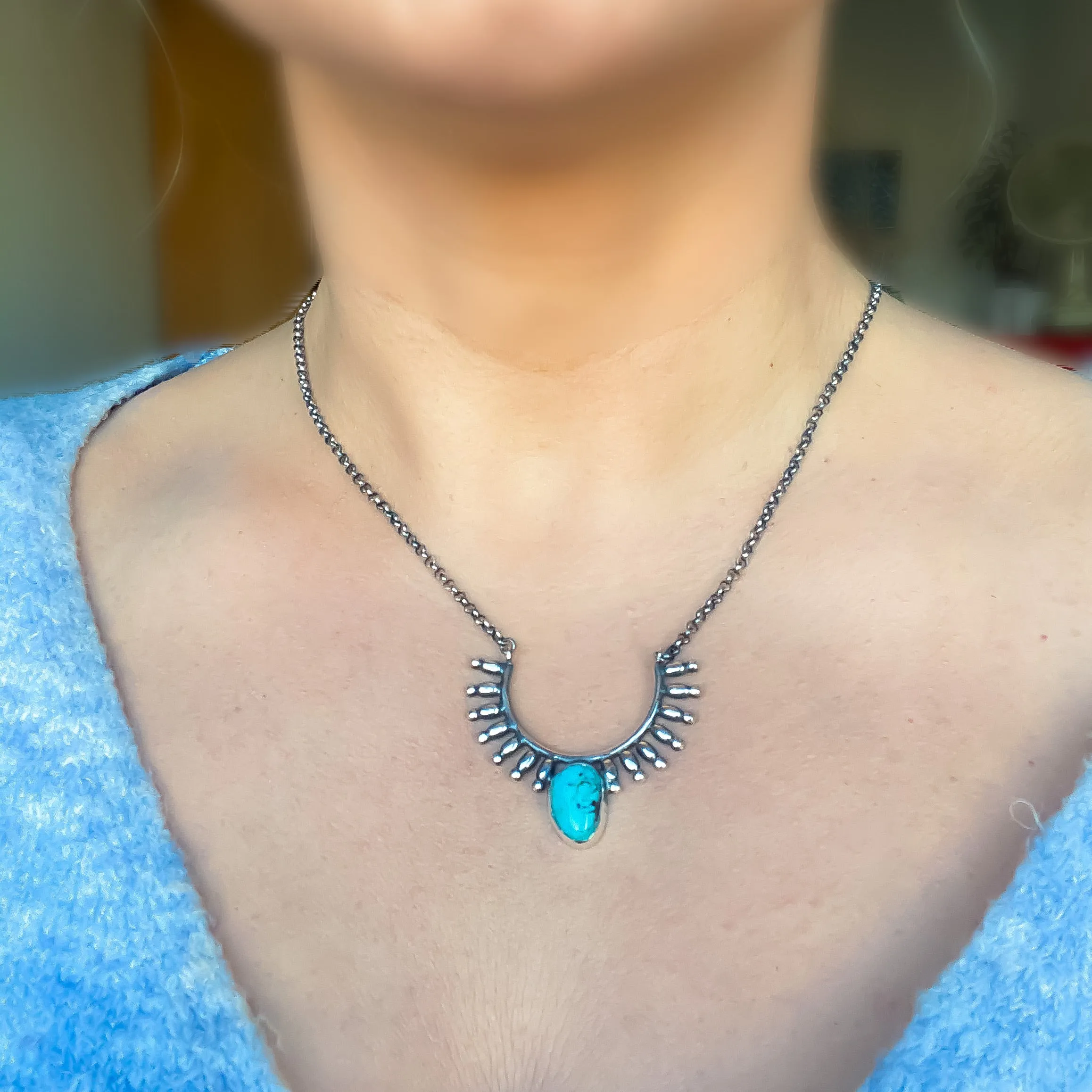 Turquoise Tribal Pendant Sterling Silver