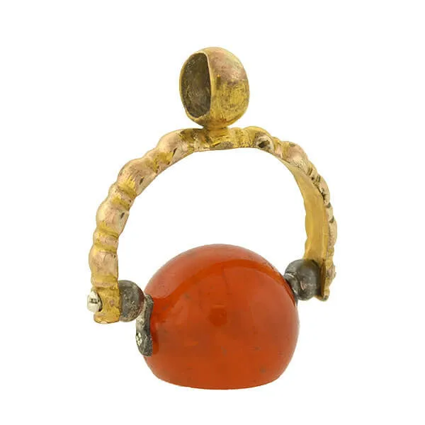 Victorian 14kt   Steel Carnelian Intaglio Spinner Fob