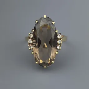 Vintage 10K Gold Large Smoky Quartz Statement Ring, Sz 7.5