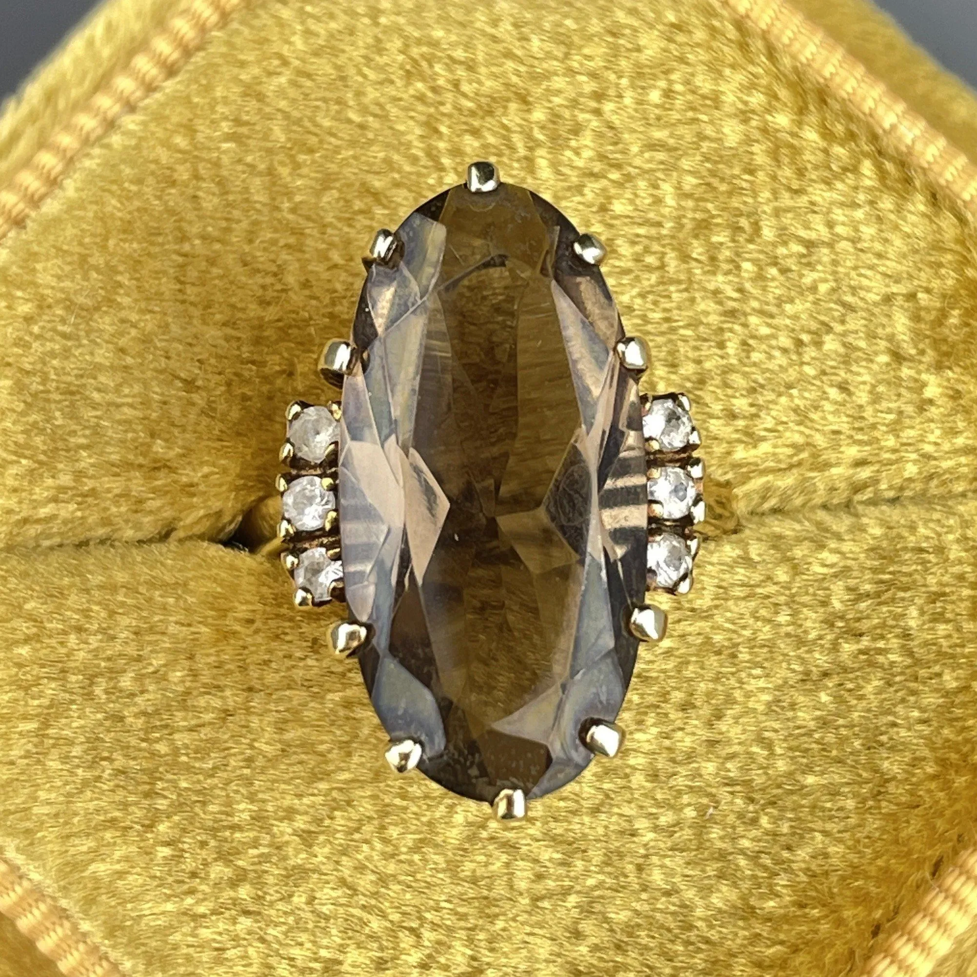 Vintage 10K Gold Large Smoky Quartz Statement Ring, Sz 7.5