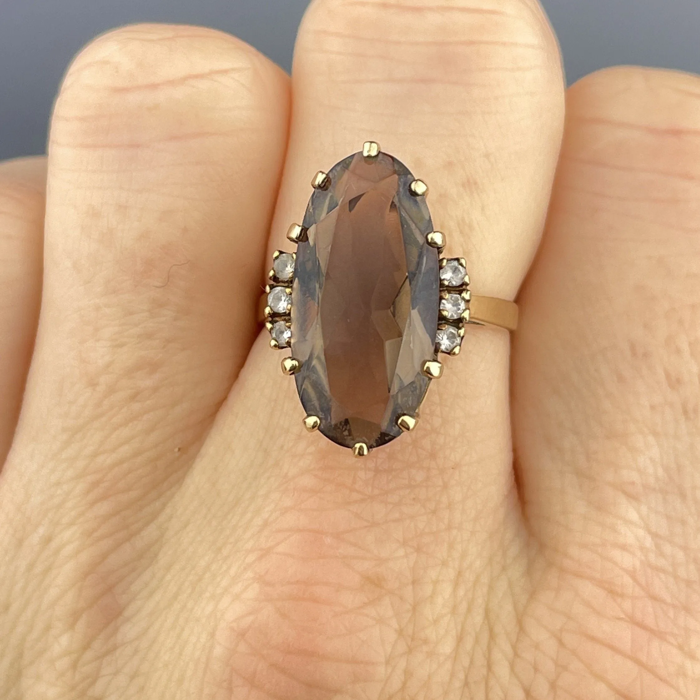 Vintage 10K Gold Large Smoky Quartz Statement Ring, Sz 7.5