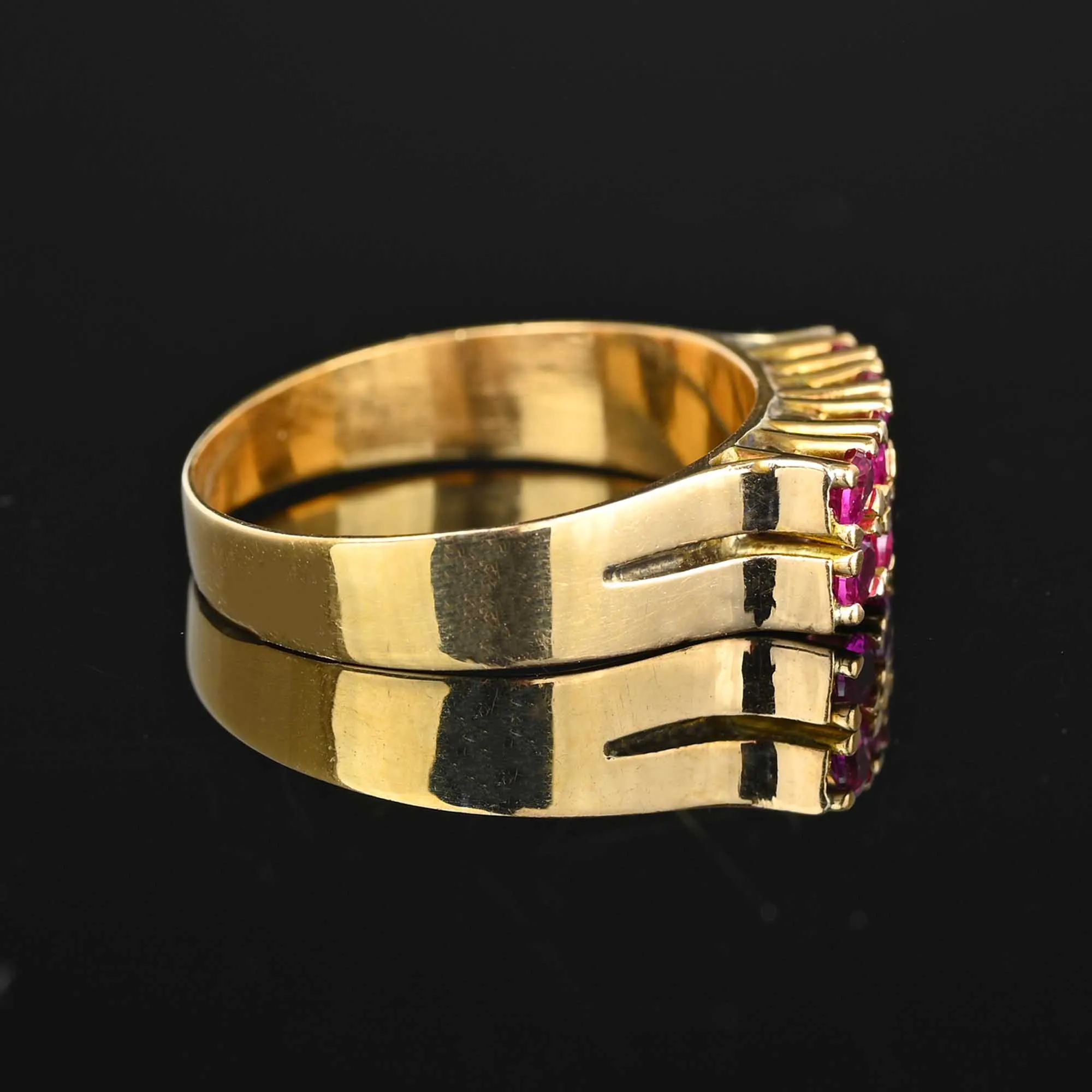 Vintage 18K Gold Two Row Ruby Ring Band