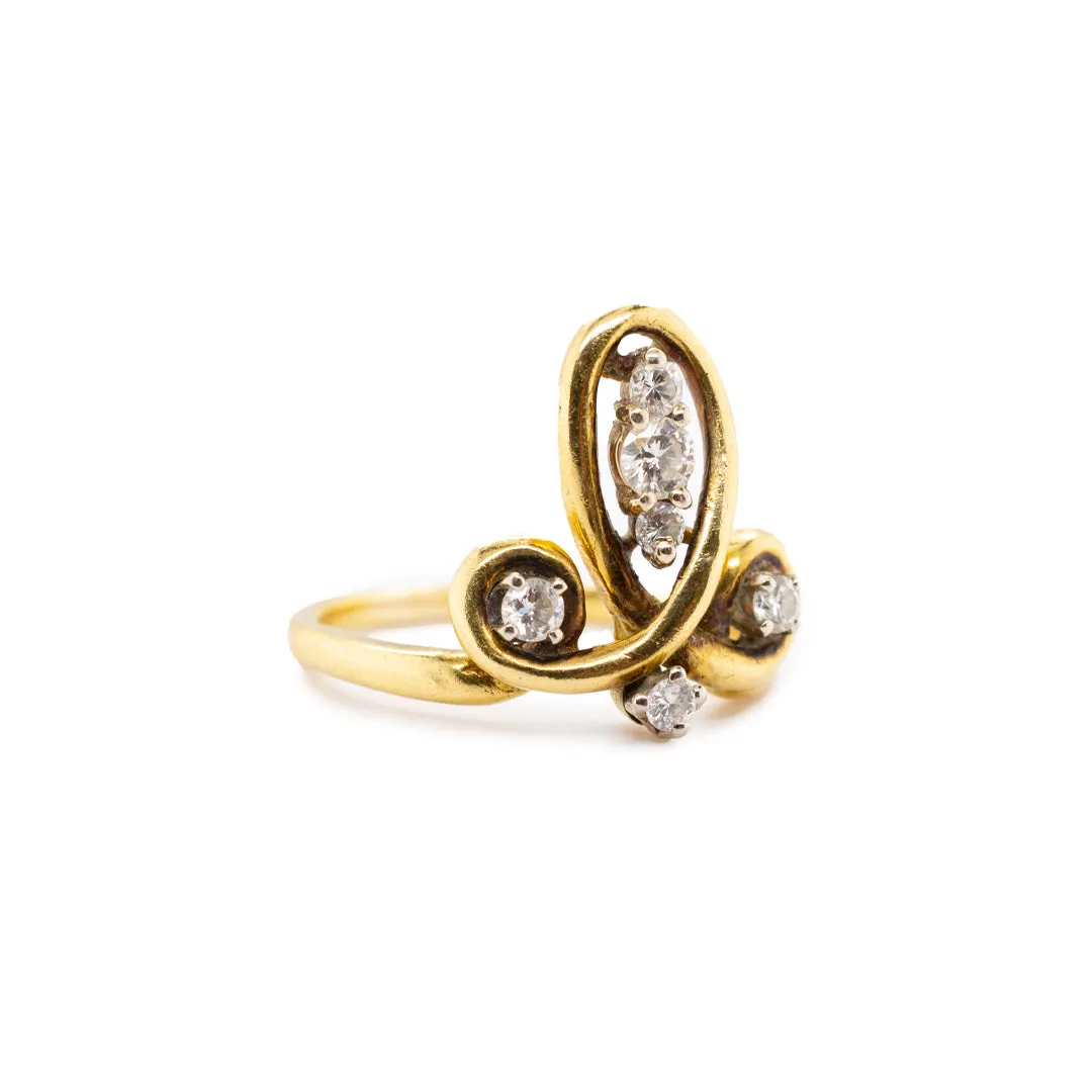 Vintage 18K Yellow Gold Cocktail Diamond Ring 0.37 CTW