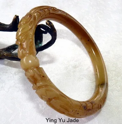 Vintage Estate Double Dragons Hold the Universe Dynasty Style Carved Jade Bangle 65mm (DC122)