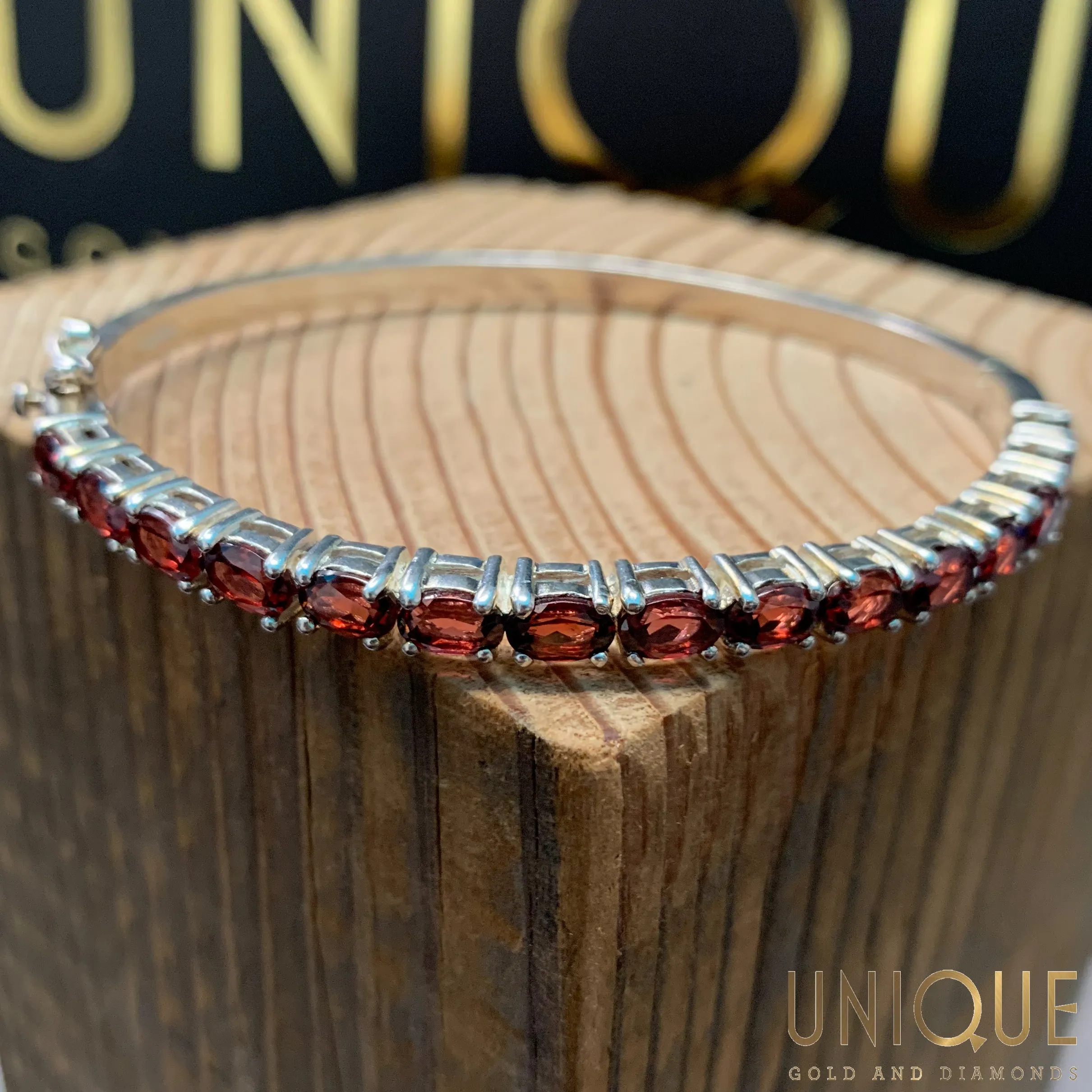 Vintage Sterling Silver Garnet Bangle