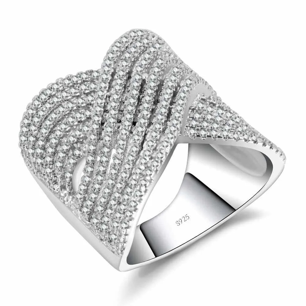 Wide Cross-Over Cubic Zirconia Statement Ring