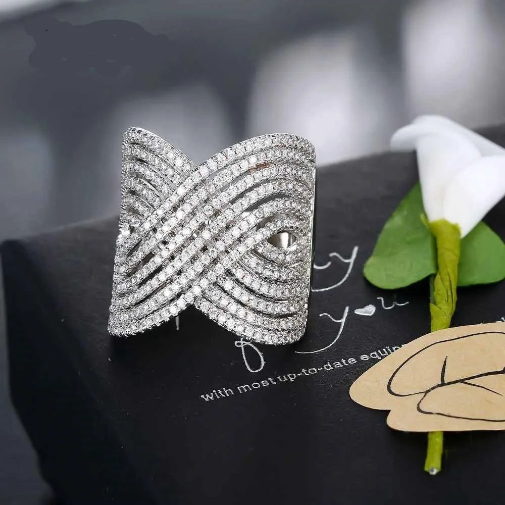 Wide Cross-Over Cubic Zirconia Statement Ring