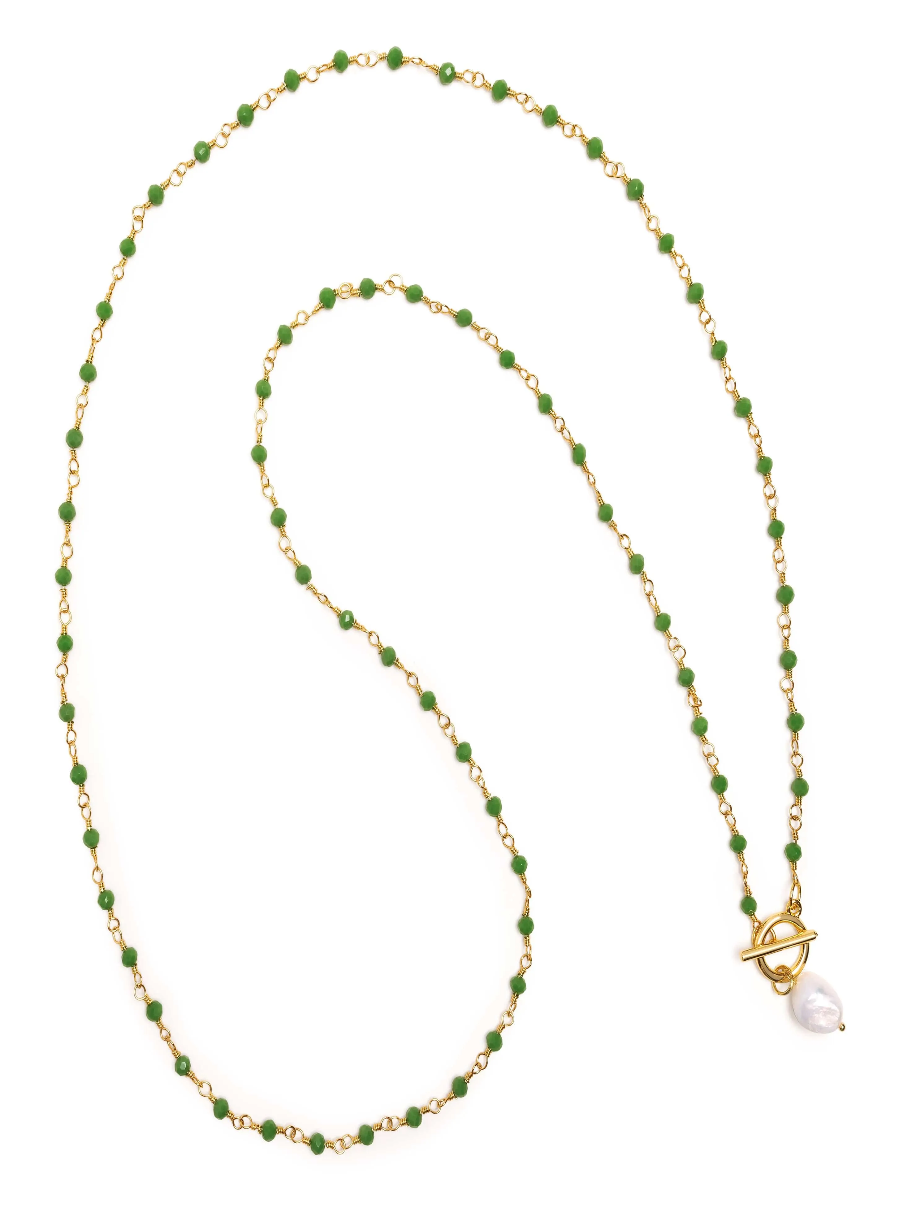 Women's Green CZ Wrap Necklace with Pearl