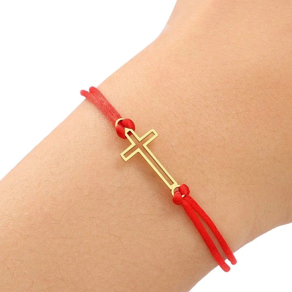 WWJD Gothic Hollow Cross Black Red Rope Bracelet