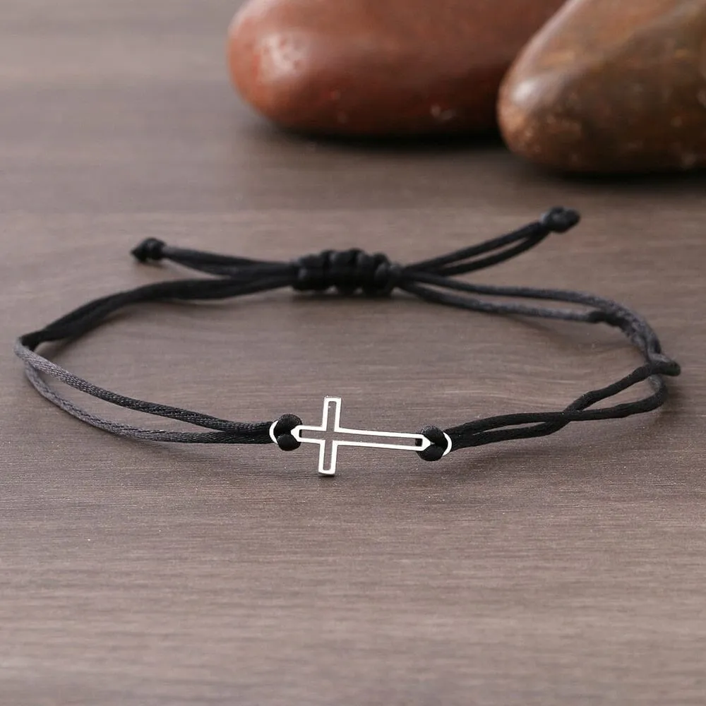 WWJD Gothic Hollow Cross Black Red Rope Bracelet