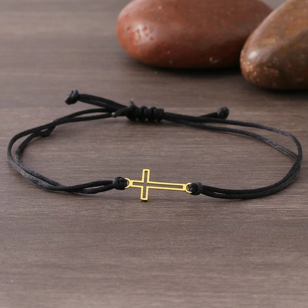 WWJD Gothic Hollow Cross Black Red Rope Bracelet